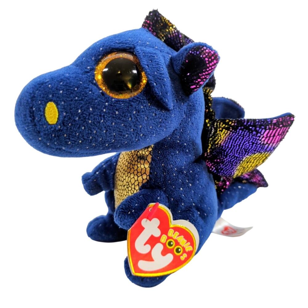 TY Beanie Boos Cinder Blue Dragon Glitter Scales Plush Stuffed Animal 6" NWT